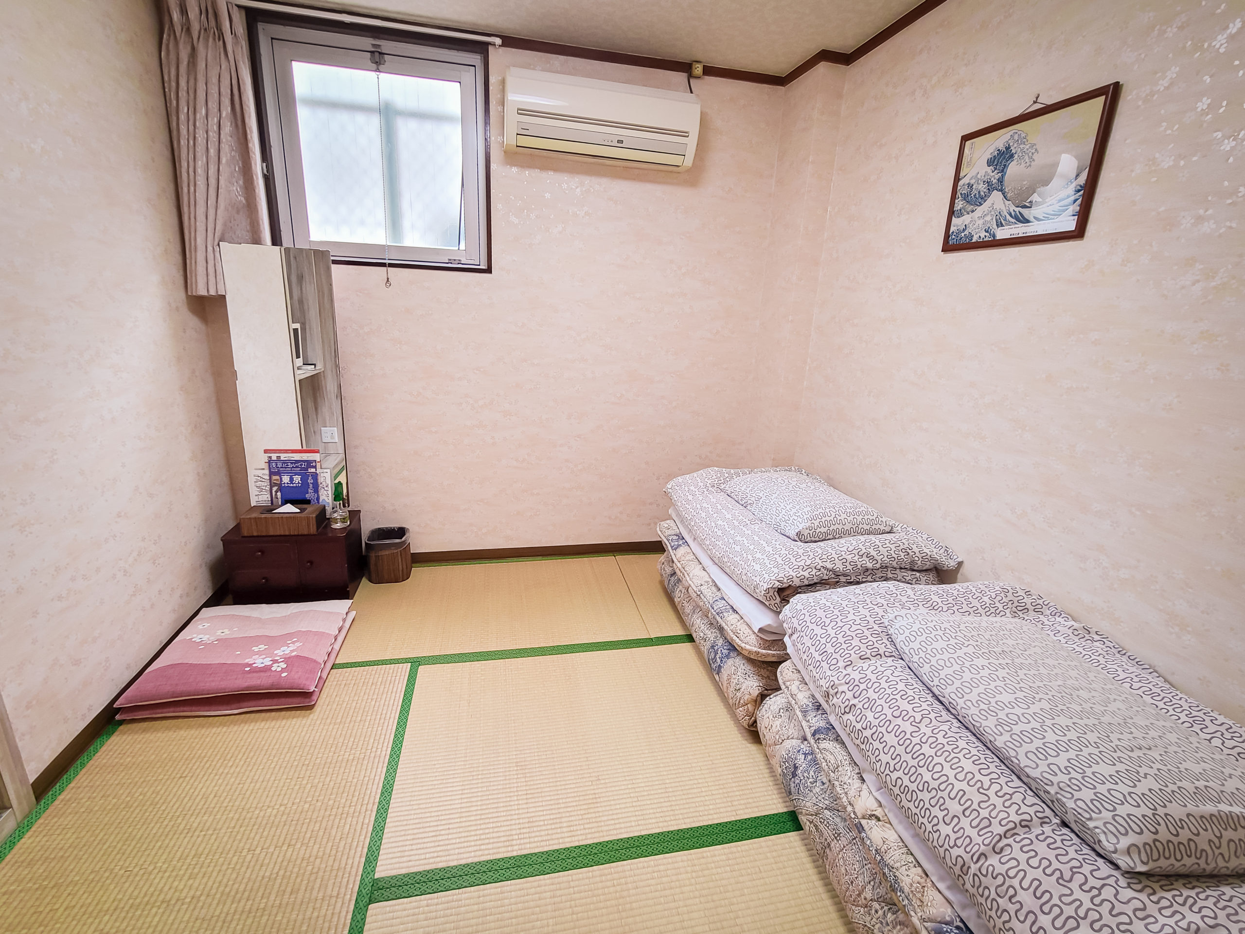 Each room has the common ryokan set—a yukata for sleeping and a container with a tea set