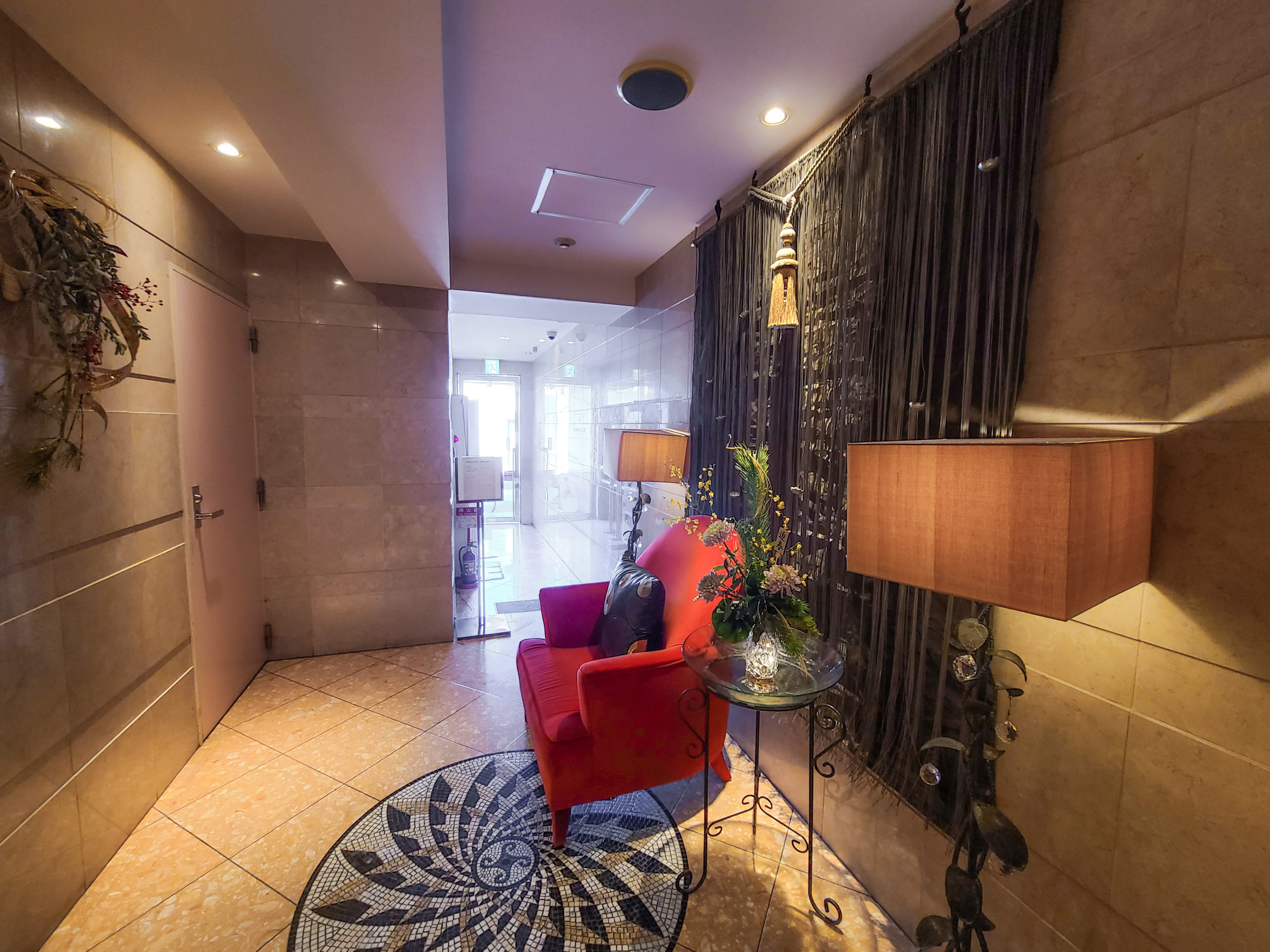 Imported Italian mosaic tiles are incorporated into the floor design