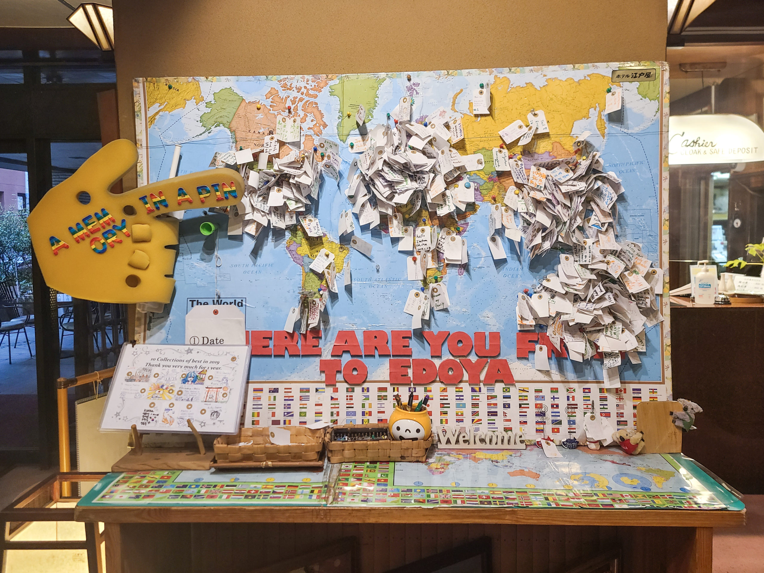 A　“Where are you from?” map in the lobby