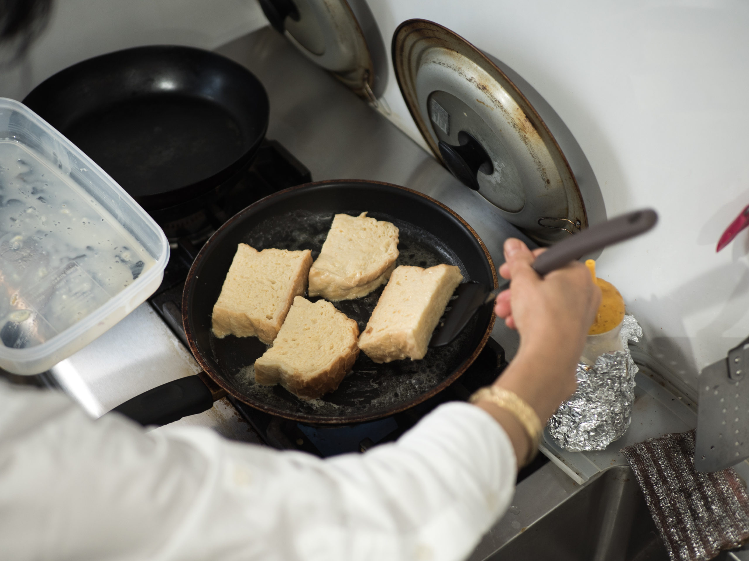 French toast in the making – don’t worry, no trade secrets were revealed here!