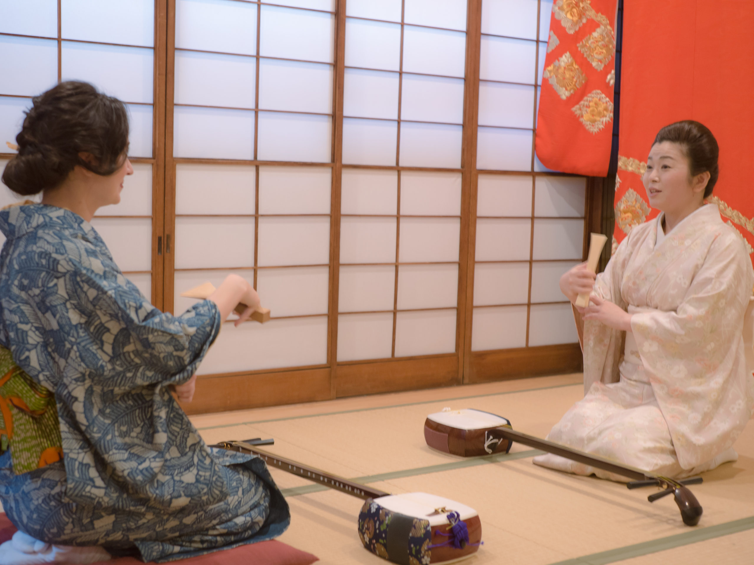 Saiō-sensei and I in the middle of our lesson